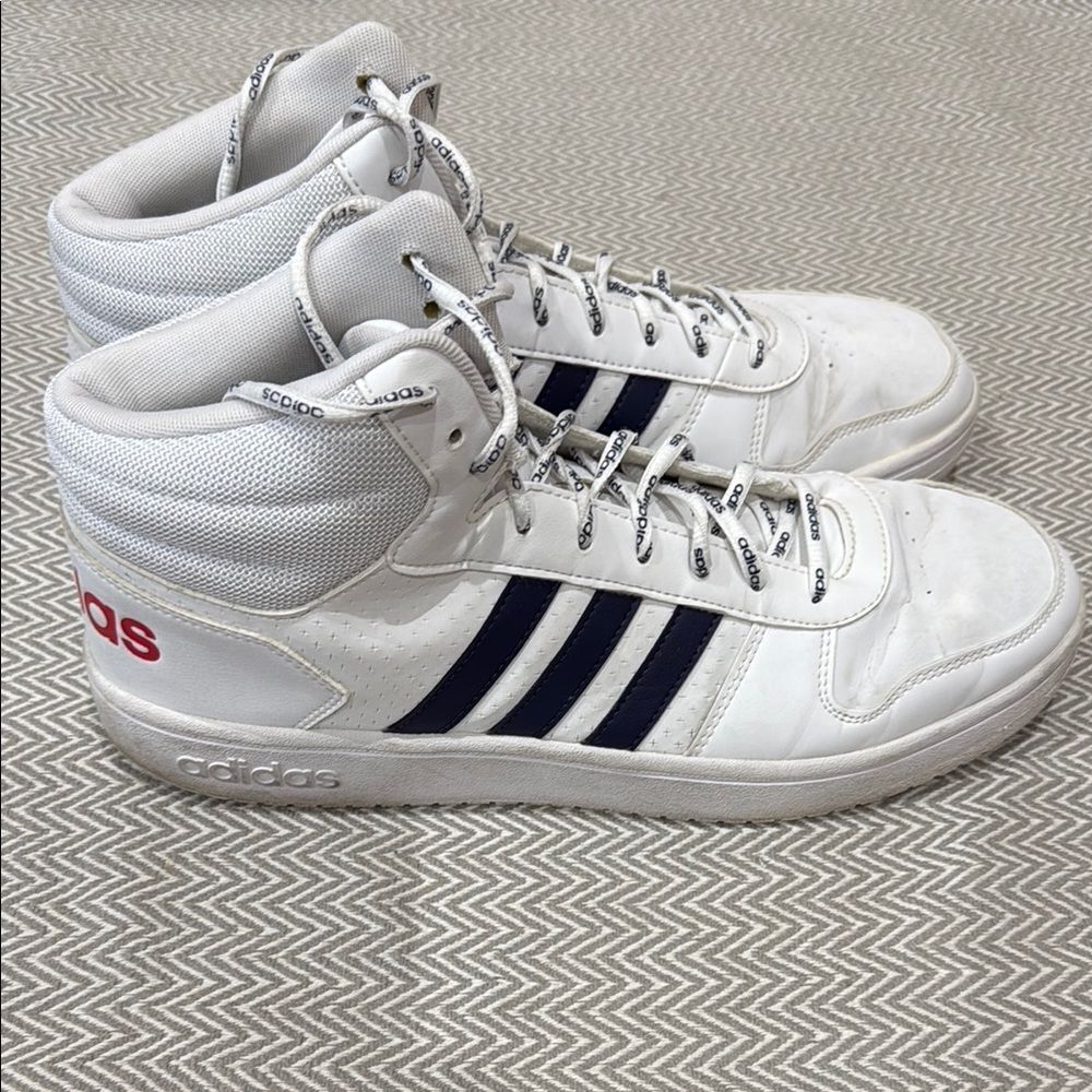 Adidas Hoops 2.0 Mid White Legend Mid- Cut Sneakers with Classic Stripes Size 12
